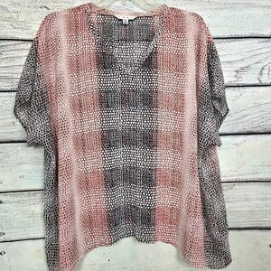 Cabi M Brown Pink Animal Print V-Neck Blouse